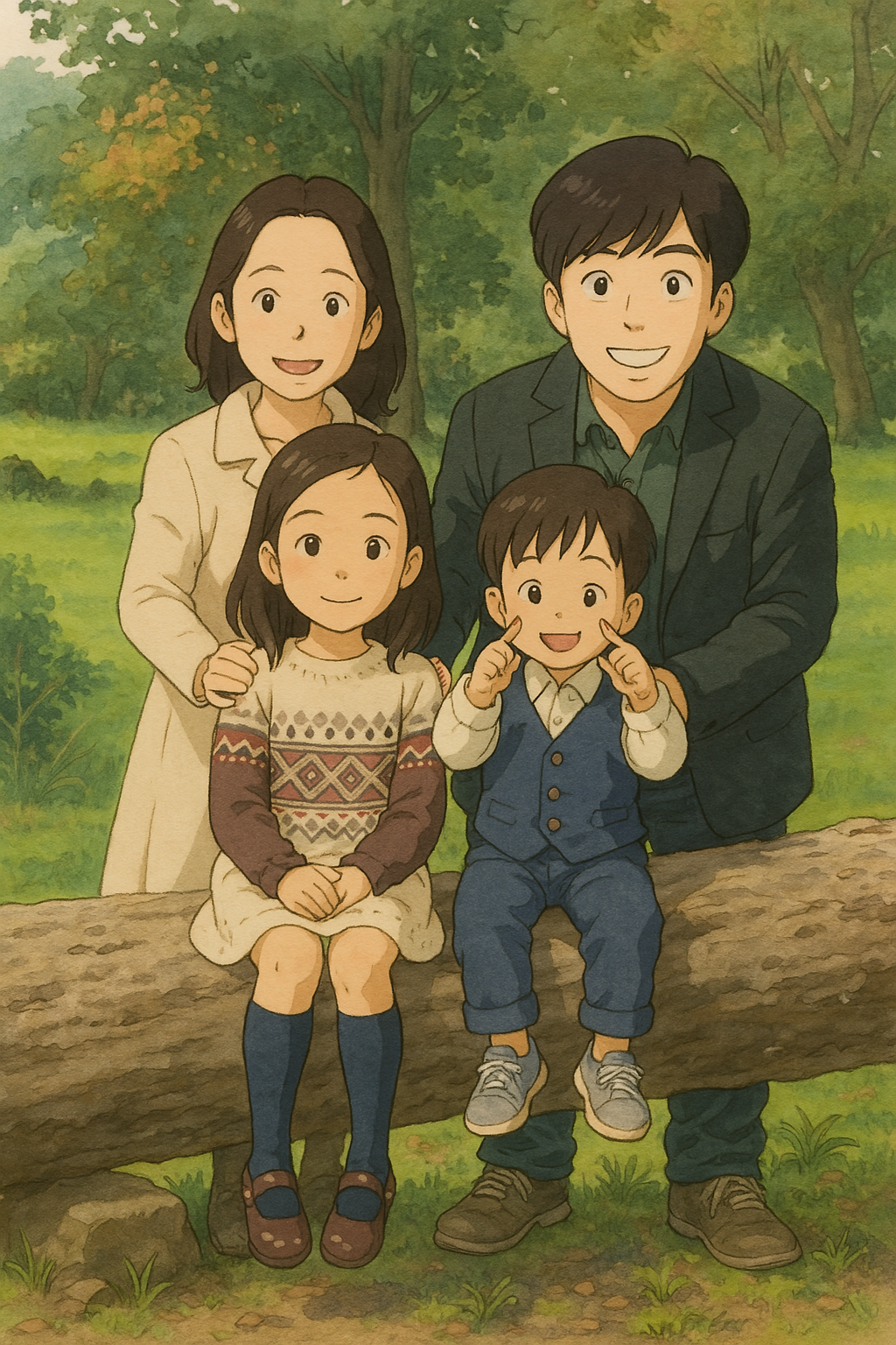My family in Ghibli animation style - transformed by GPT-4.5 into Ghibli Studio style